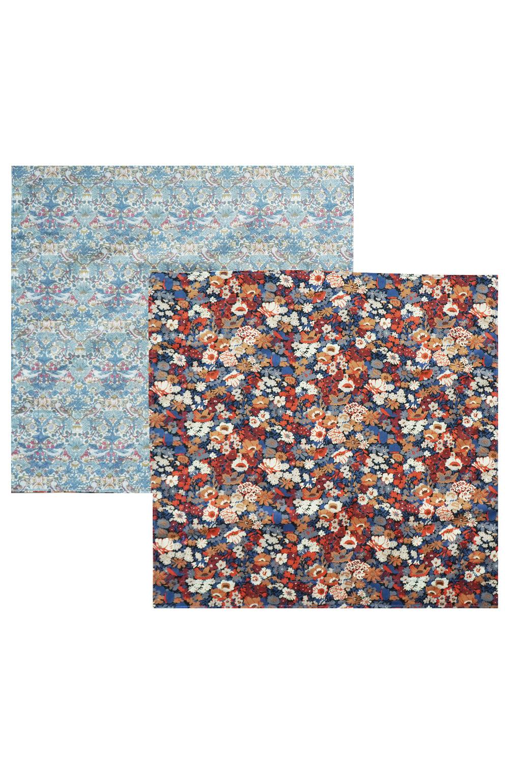 Reversible Wavy Napkin Set Made With Liberty Fabric Thorpe Rust & Strawberry Thief Spring Blue