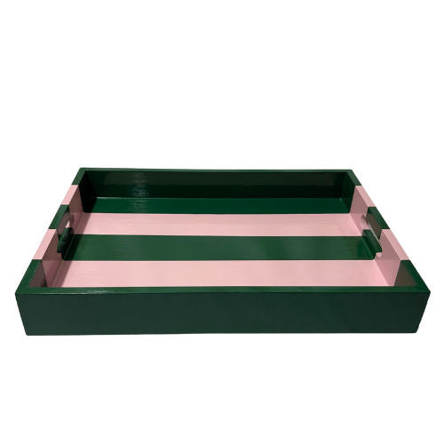 Green & Pink Striped Coffee Table Tray