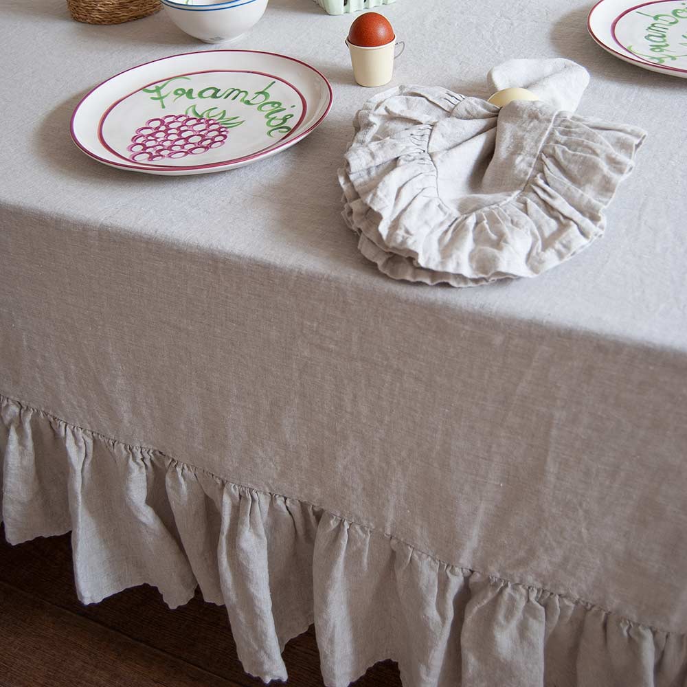 Mistral Drape Ruffled Linen Tablecloth: Brume (Natural) - Small ...