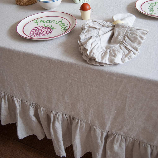 Mistral Drape Ruffled Linen Tablecloth: Brume (Natural) - Small
