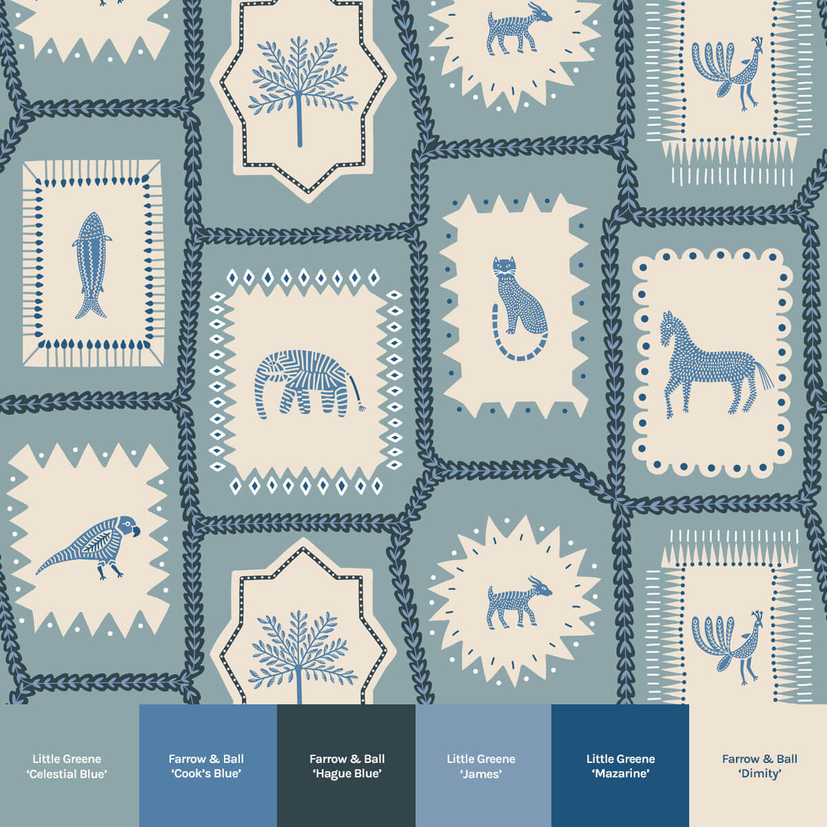 Folk Tales Wallpaper - Blue-