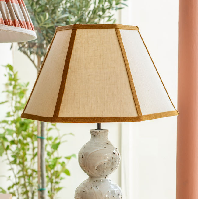 Made to Order Hexagonal Lampshade in Oatmeal with Contrast Trim