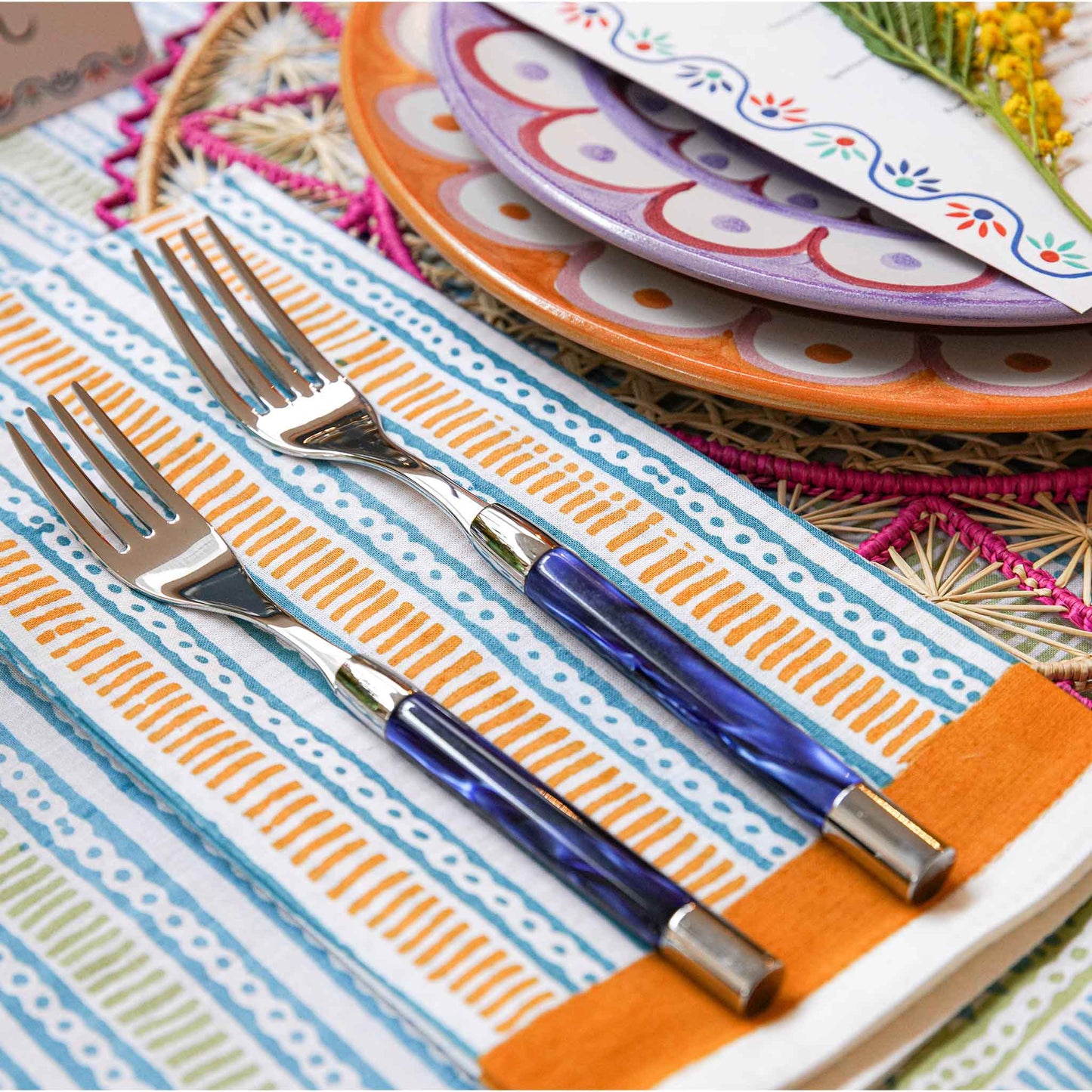 Set of 6 Lines and Dots Napkins Multicoloured