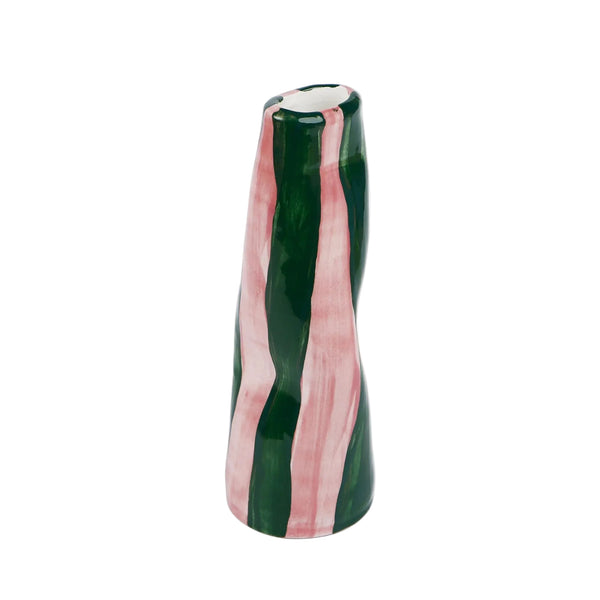 Green On Pink Stripes Vase
