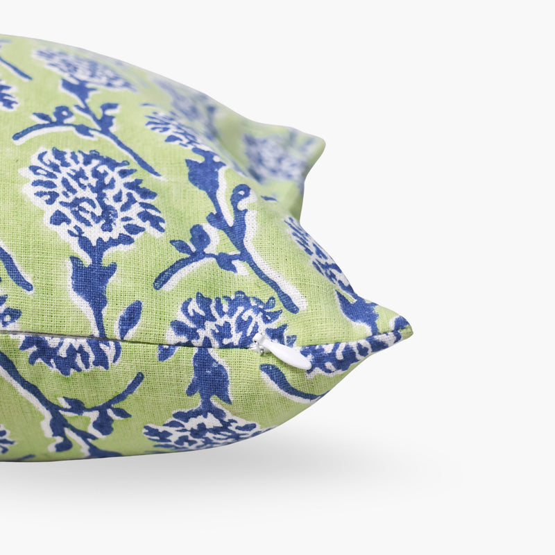 Nikhar - Lumbar Linen Throw Pillow Cover - Lily Green