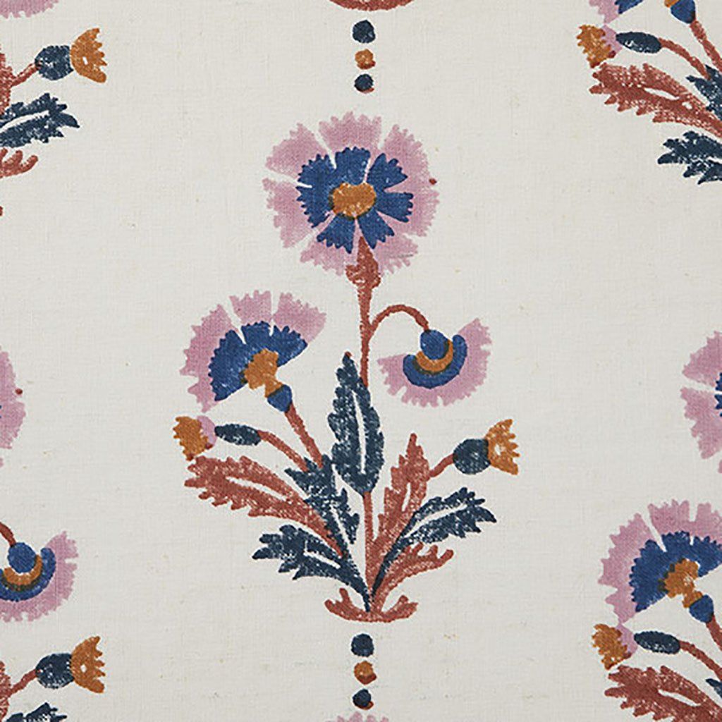 Dianthus Block Printed Fabric Cotton Rust/Rose