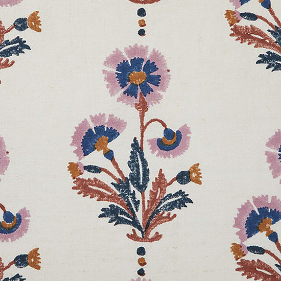 Dianthus Block Printed Fabric Cotton Rust/Rose