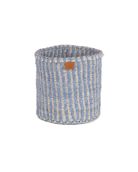 SEMA: Powder Blue and Natural Pinstripe Round Sisal Basket