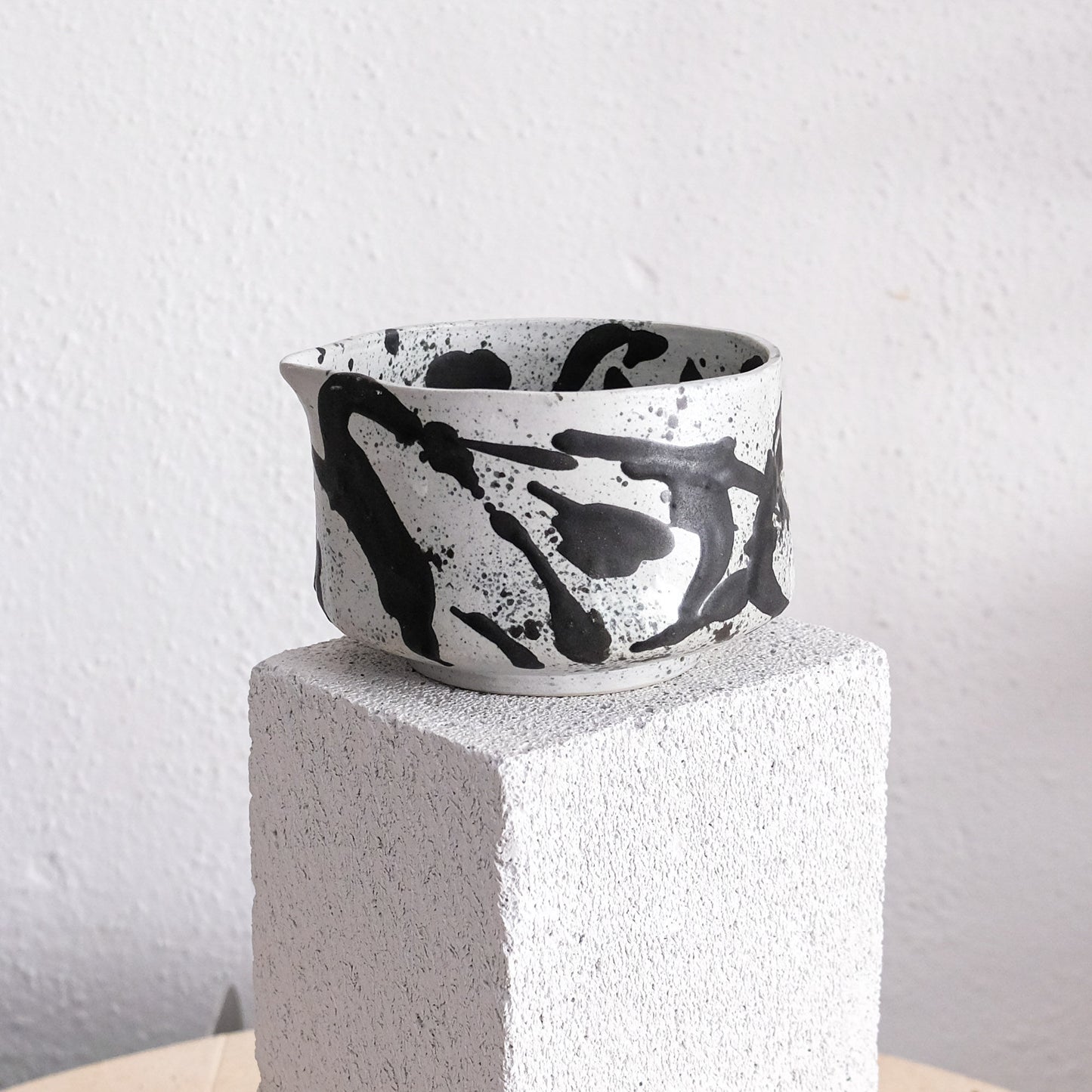 Matcha Bowl - Recycled Porcelain Bowl - Brush Strokes Black Matte