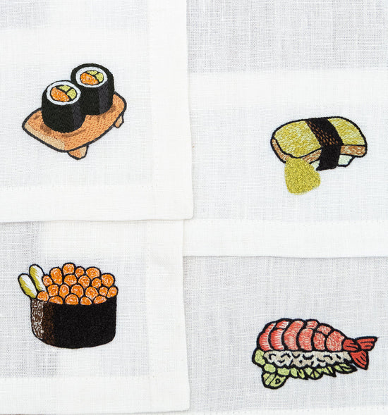 Embroidered Table Linen - Sushi Cocktail Napkins (Set of 4)