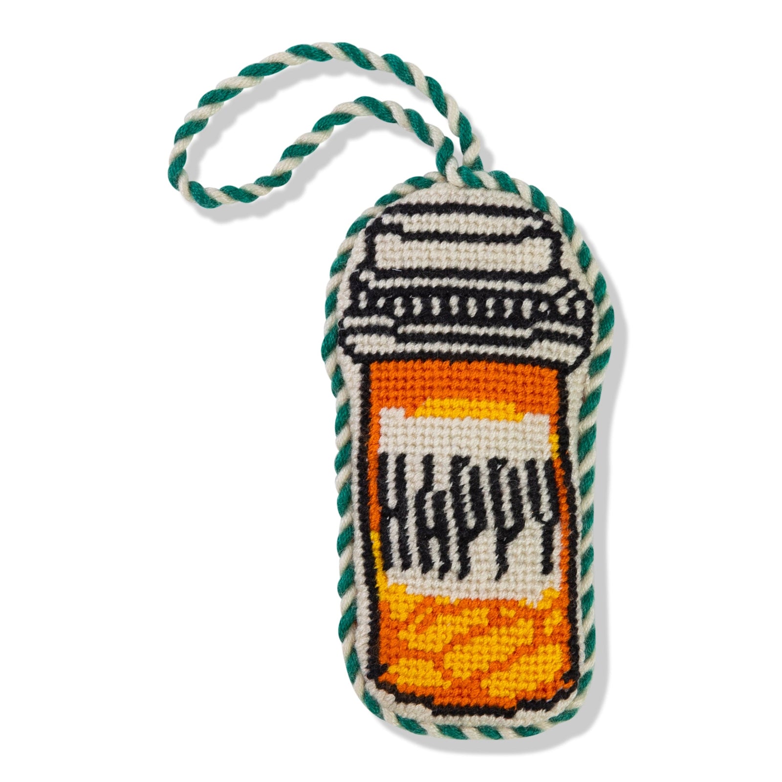 Needlepoint Icon Ornament - Happy Pills