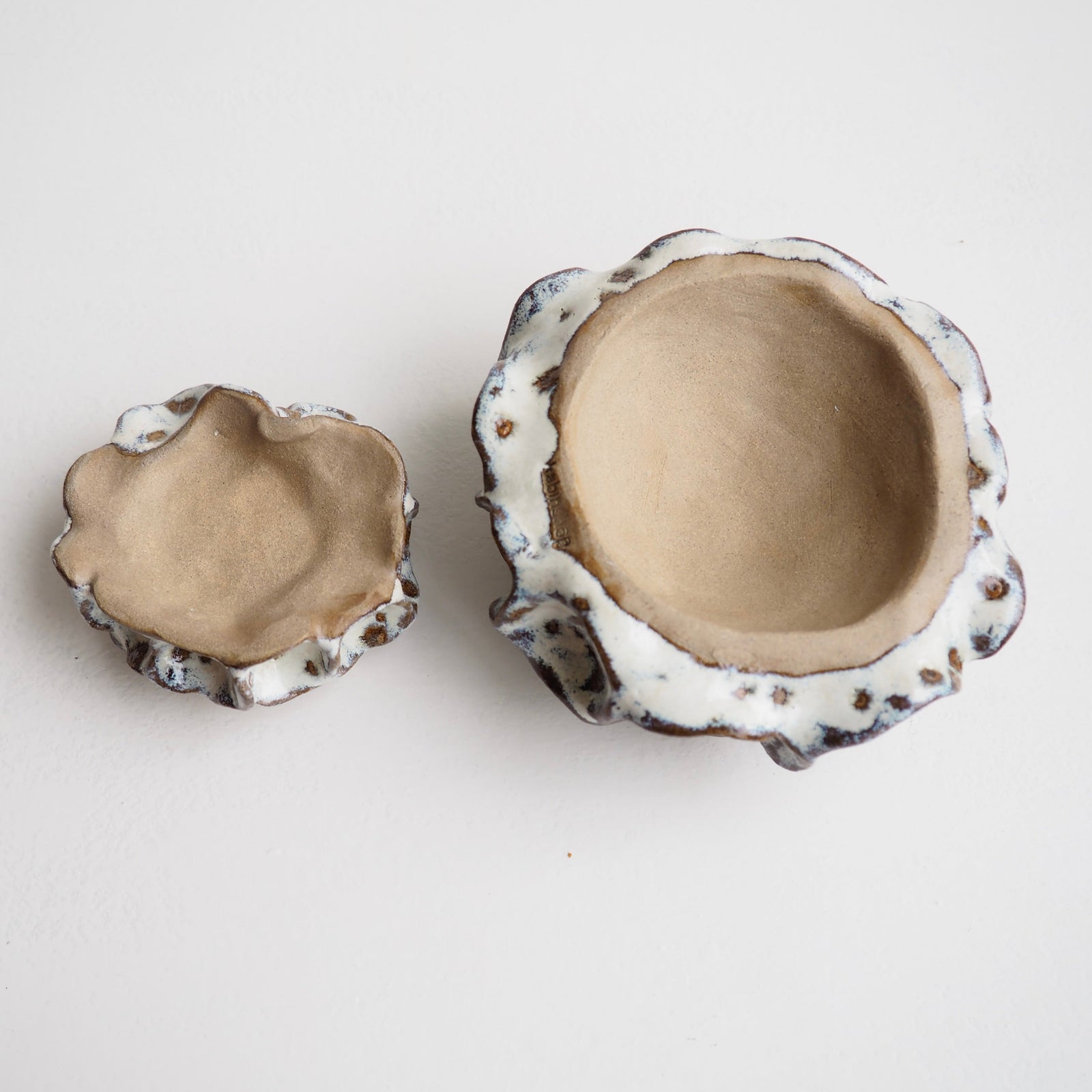 Handmade Pottery Textural Sculptures Brown and Cream