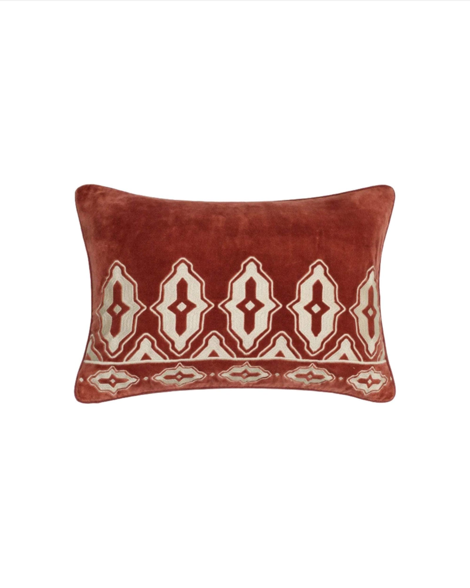 Tara Embroidered Velvet Cushion - Carmine Red