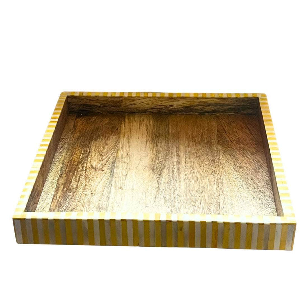 Square Inlay Tray | Large | Yellow & White | Striped