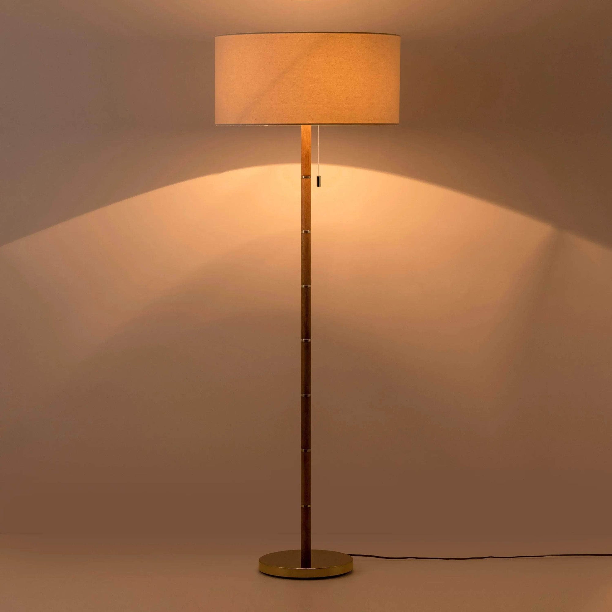 Wood & Brass Disk Floor Lamp