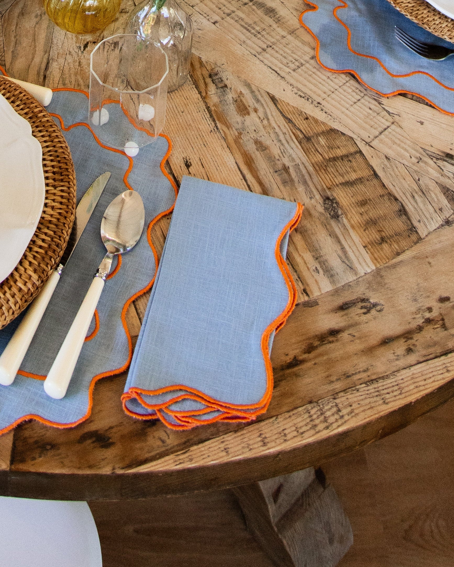 Sintra Napkin, Blue with Orange