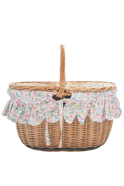 Oval Picnic Basket made with Liberty Fabric Betsy Blossom Pink