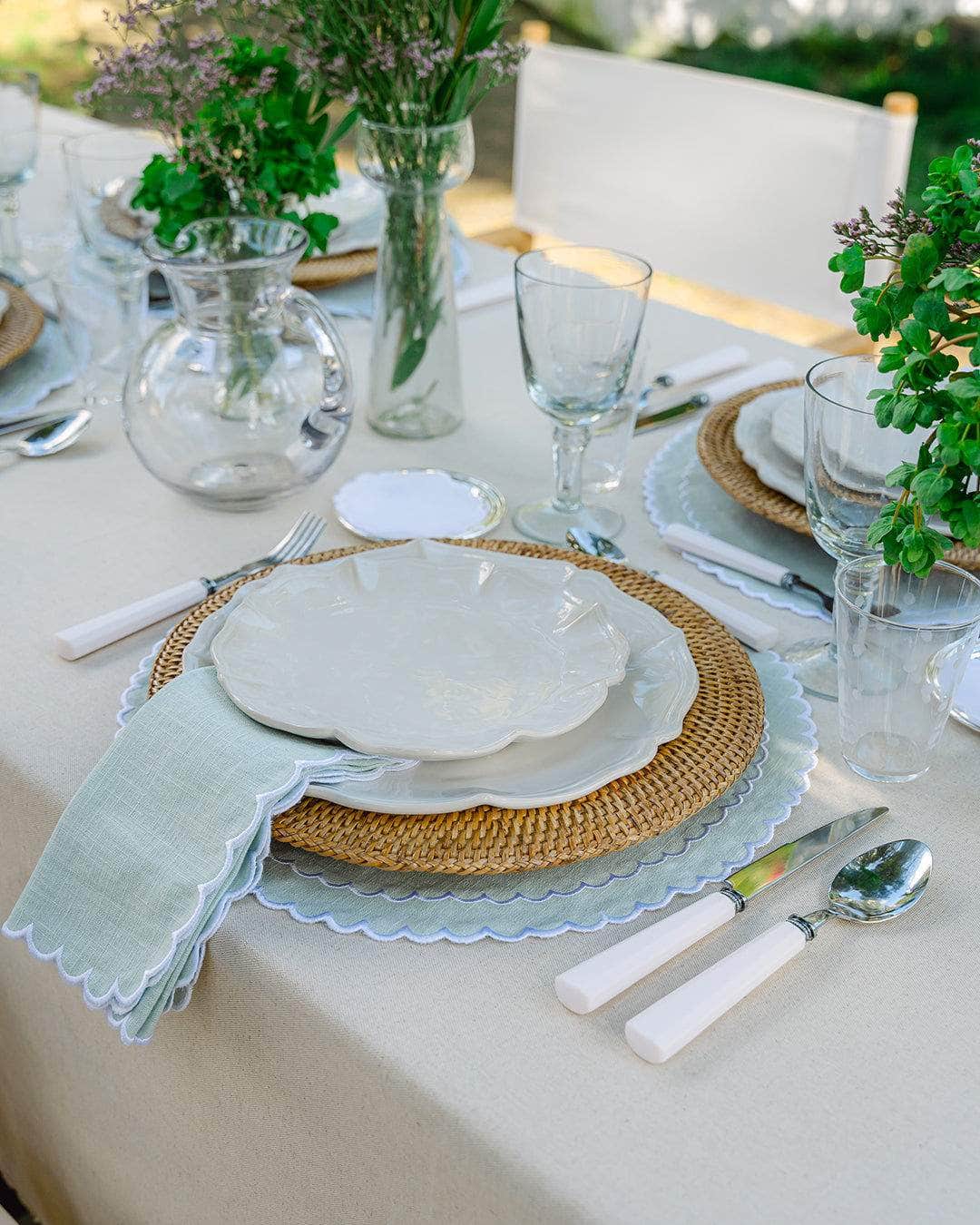 Filipa Placemat, Aqua Green with White