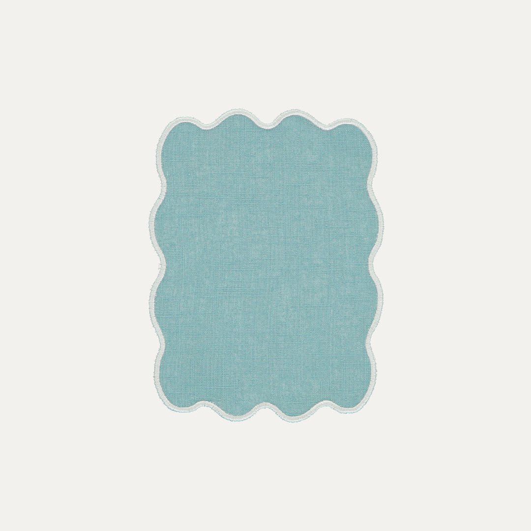 Light Blue Palm Cocktail Napkin with Cream