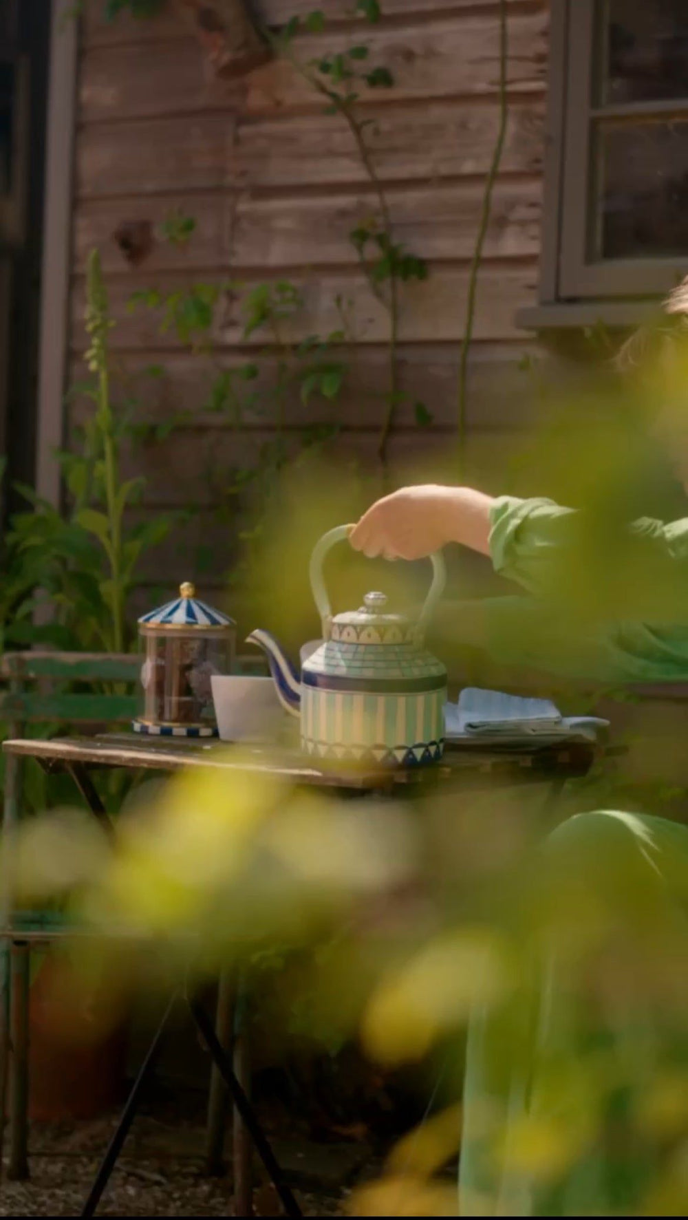 Hand Painted Tea Kettle | Blues and White | Striped