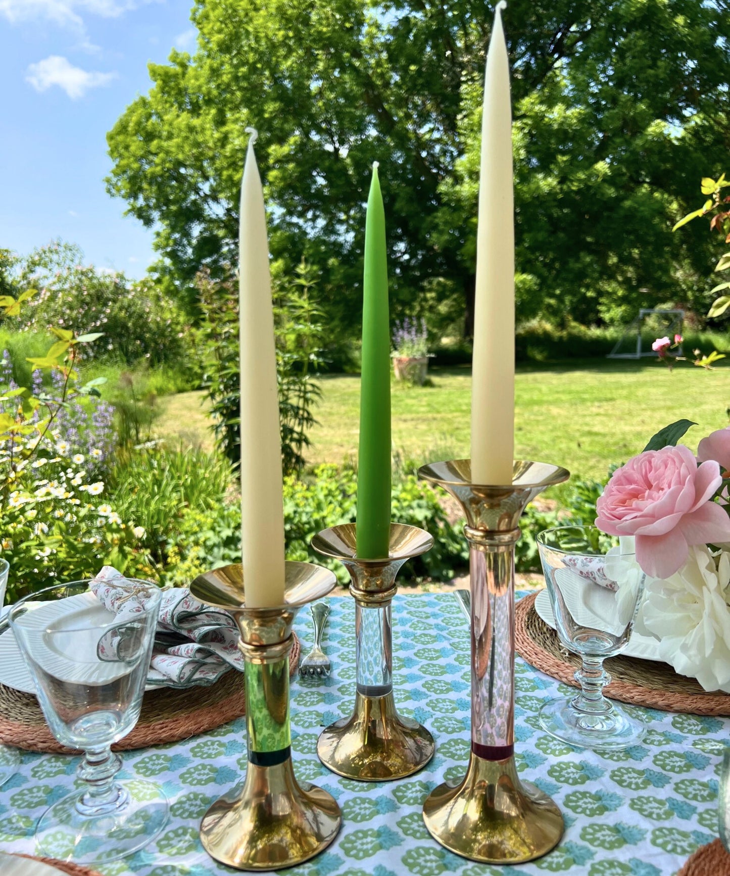 Brass and Acrylic Candleholder | Large | Rose Pink
