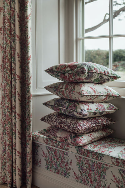 Square Pink Phlox Rows Cushion with Piping