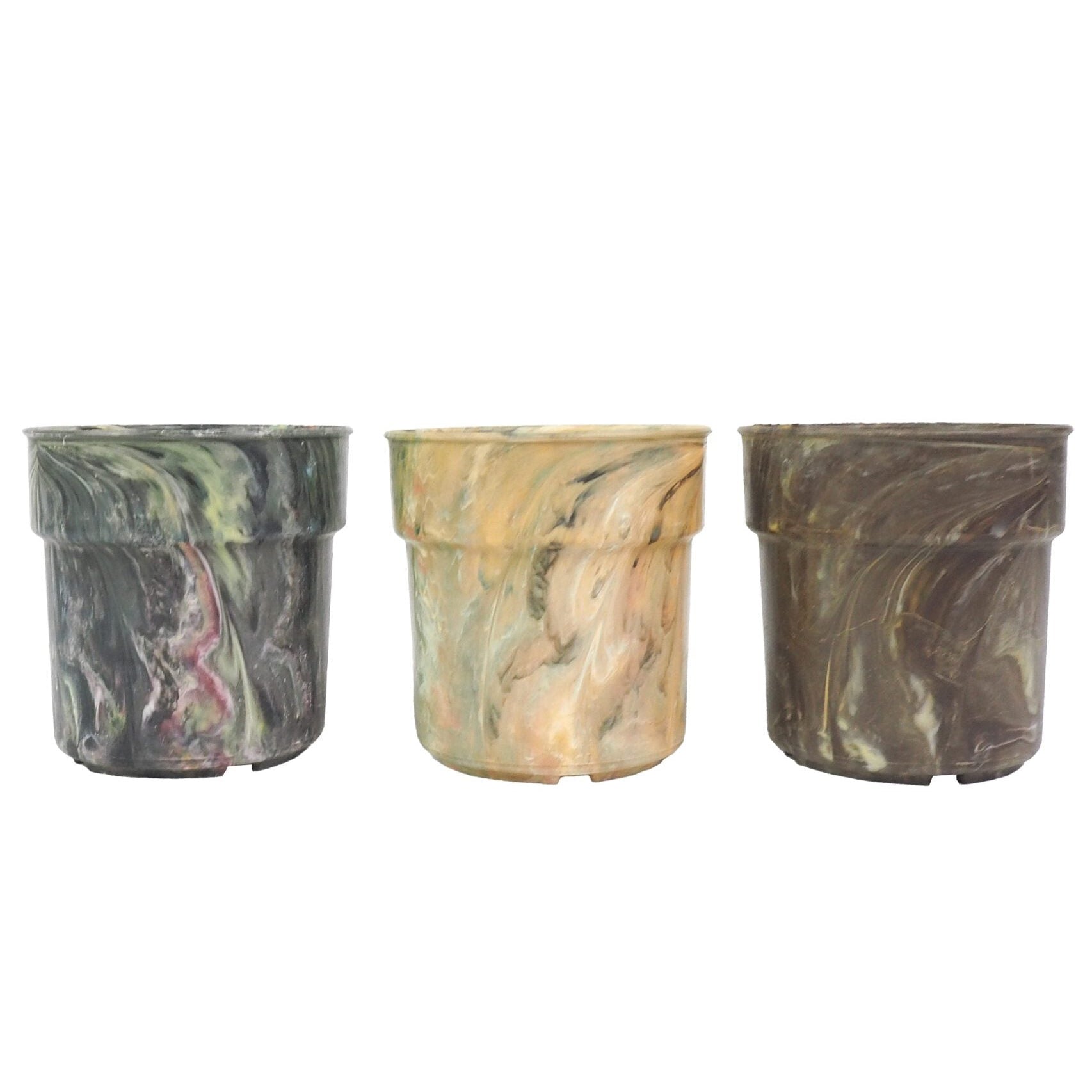 3 Vintage Marbled Plant Pots