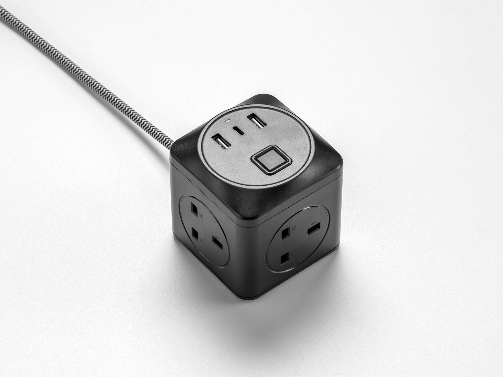 Black & white fabric extension lead