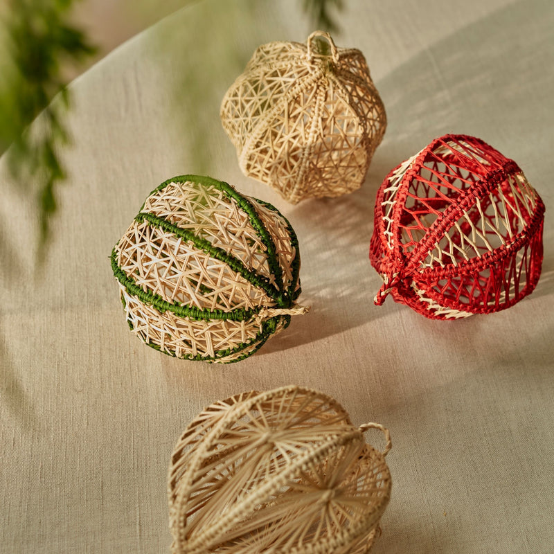 Navidad Woven Bauble - Natural - Stripes