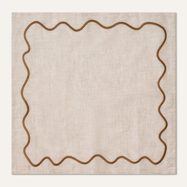 Wavy Linen Napkins Beige/Brown - Set of 2-