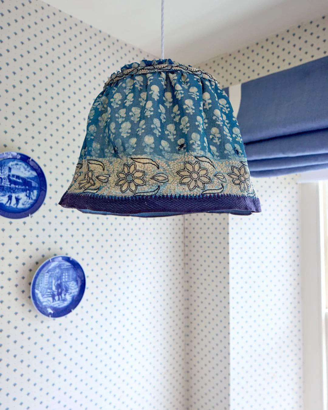 36cm Blue Vintage Sari Lampshade
