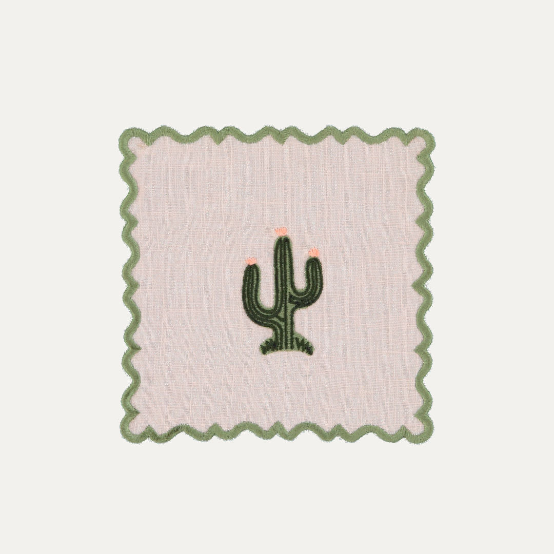 Wavy Cocktail Napkin in Baby Pink with Cactus Green