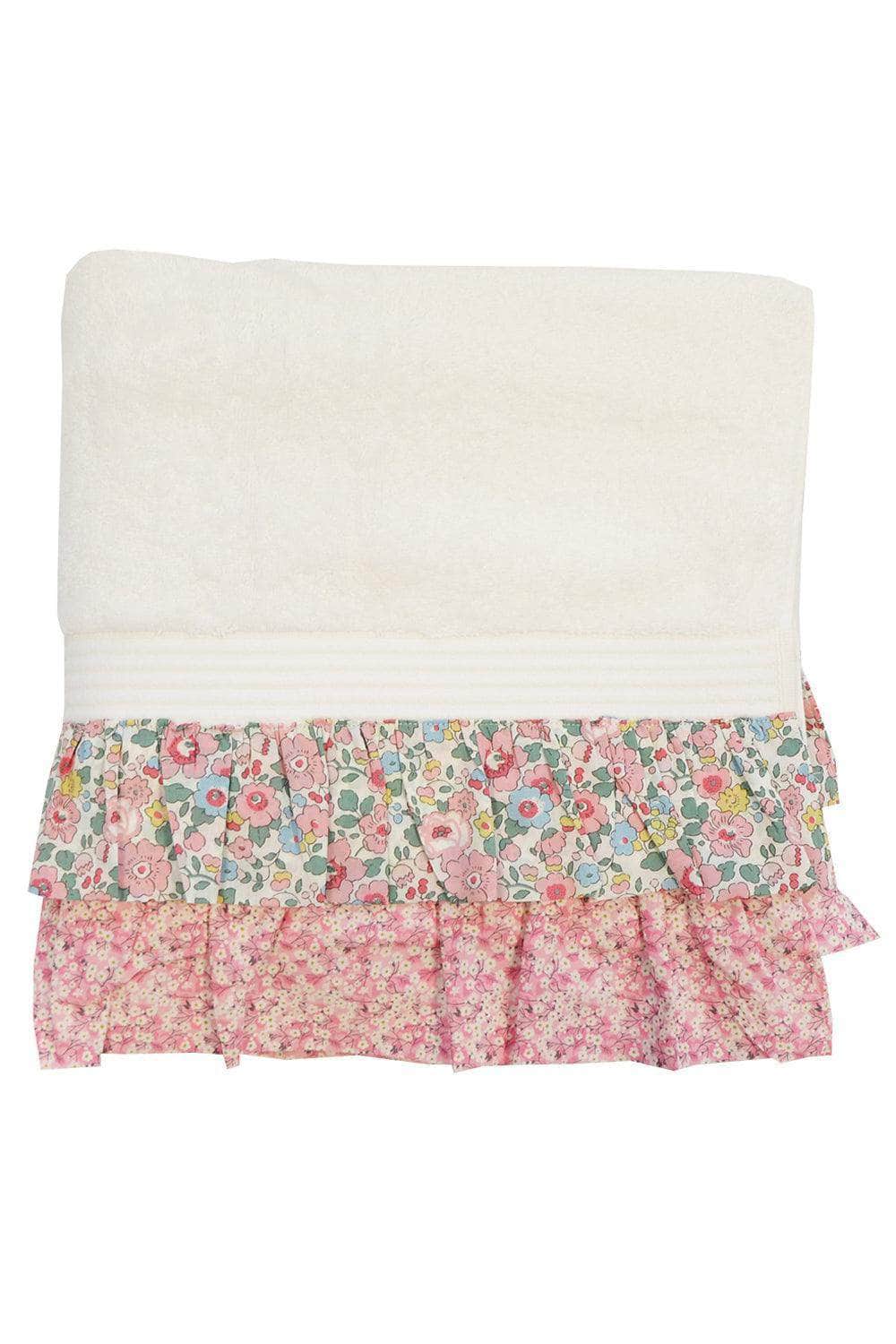 Ruffle Edge Towel Made With Liberty Fabric Betsy Blossom Pink & Mitsi Valeria