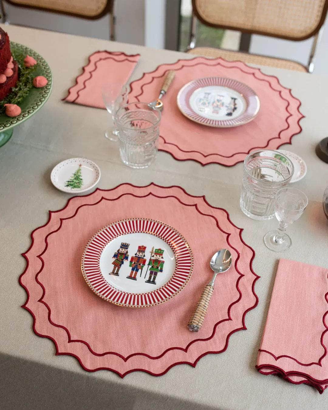 Navy Placemat in Salmon with Vermillion Trim