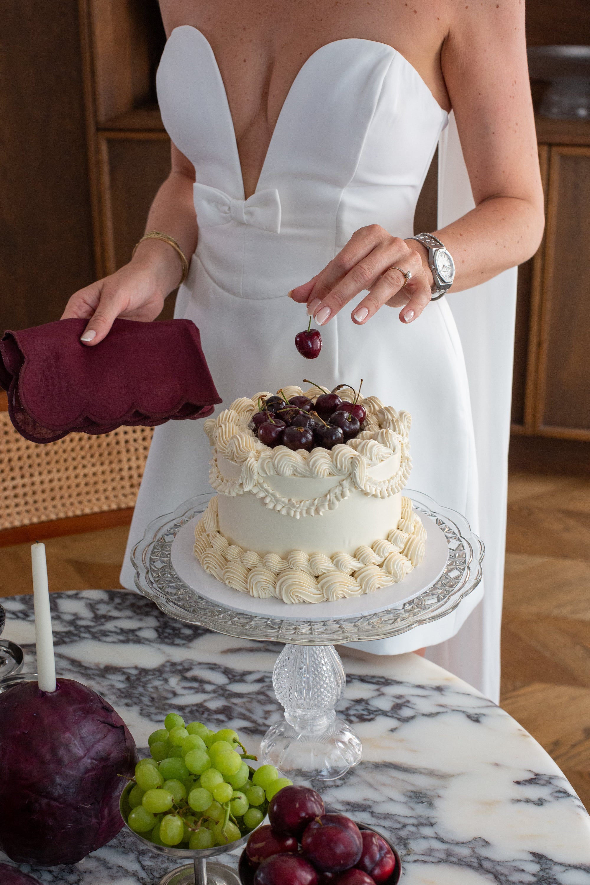 Scallop Linen Napkins Aubergine - Set of 2