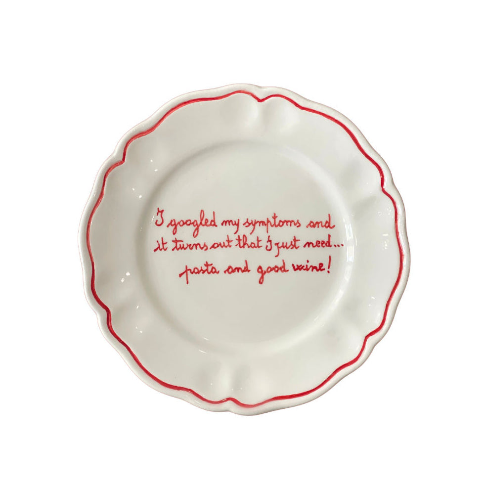 Sveva's Home "I googled my symptoms and it turns out I just need... pasta and good wine!" Ceramic Scalloped Plate Set of 4