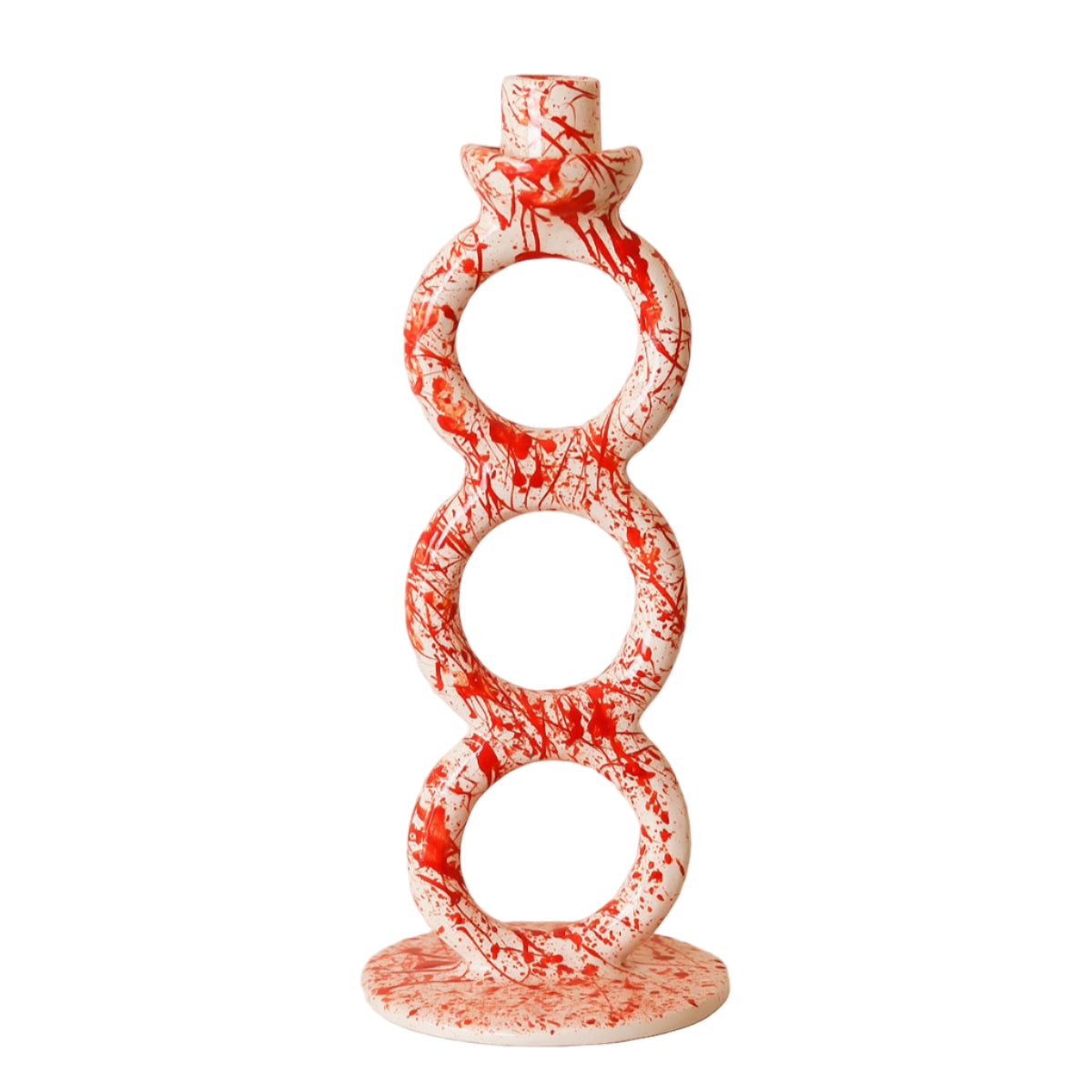 Handmade Ceramic Candlestick Orange Splash