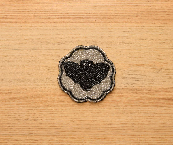 Halloween Bat Beaded Coaster – Handmade Cup Mat with Glass Beads