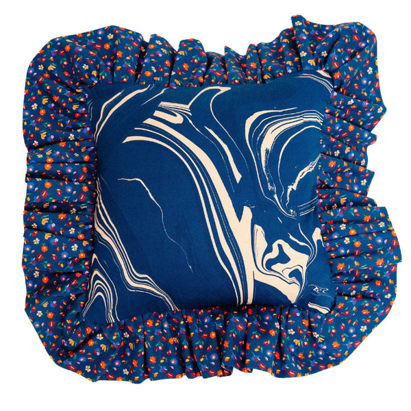 "Frilly Fancy" Cushion in Ultramarine blue
