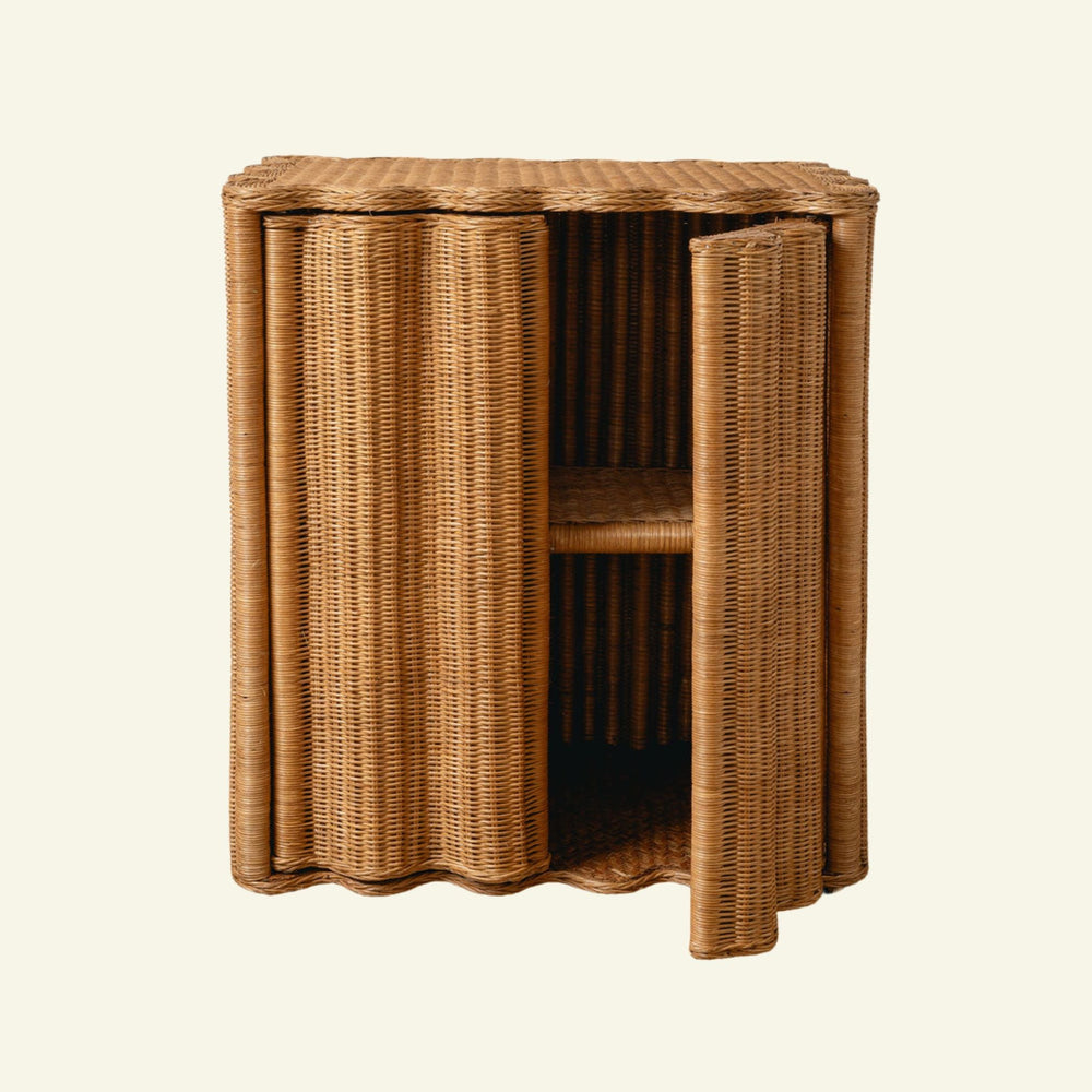 Flute Rattan Side Table, Oak