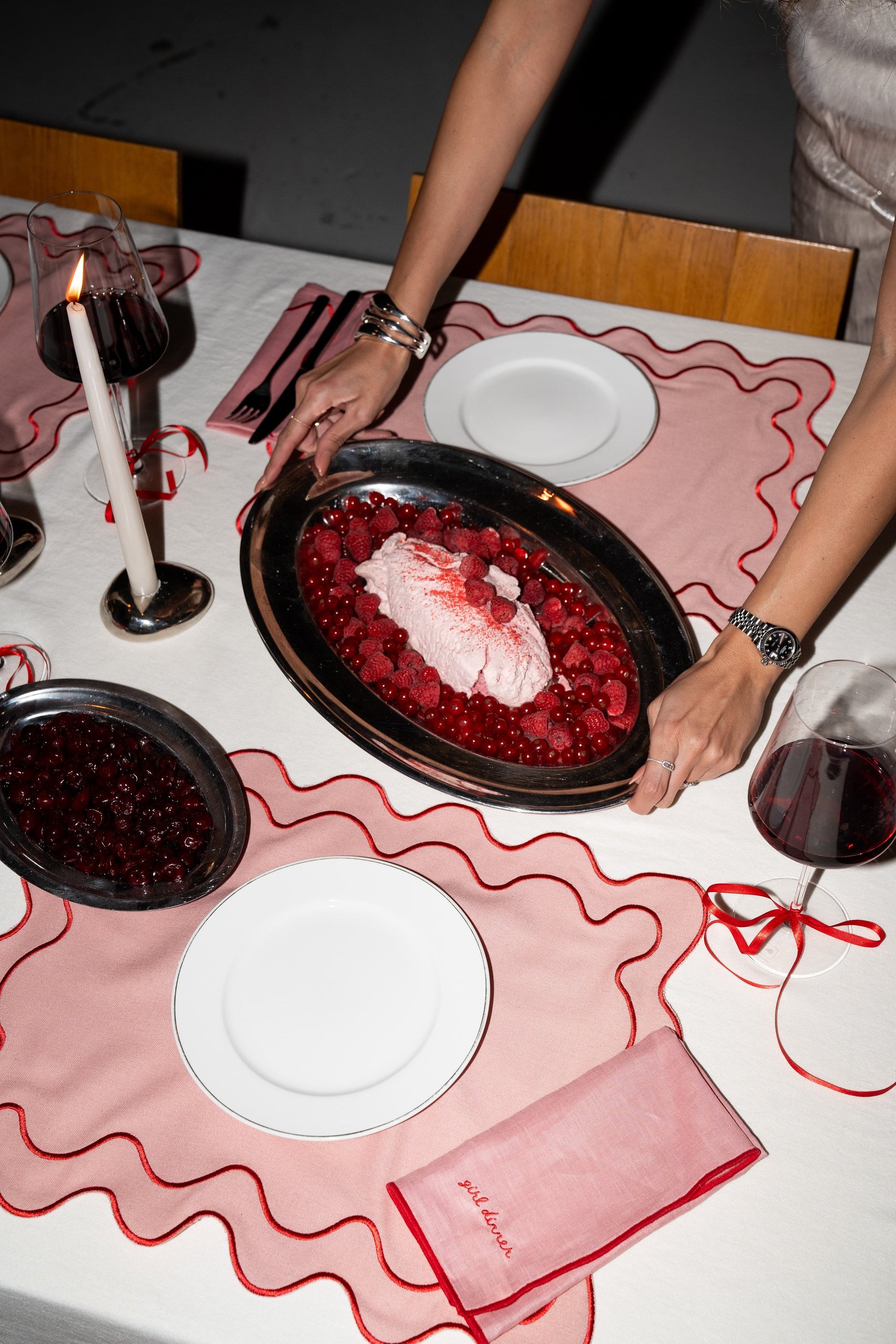 Wavy Placemats Pink/Red - Set of 2
