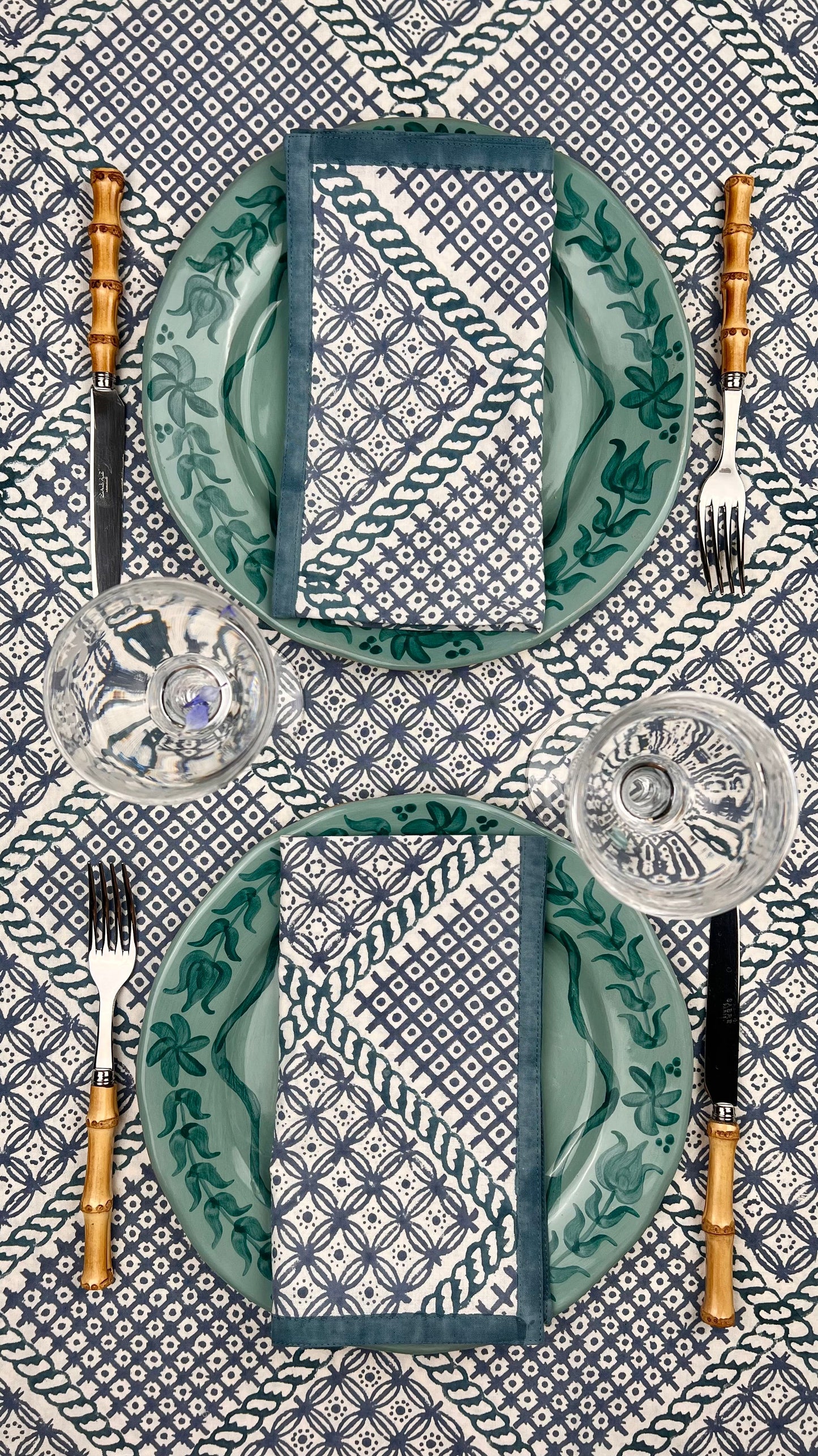 ’The Trellis’ Tablecloth - Teal & Blue