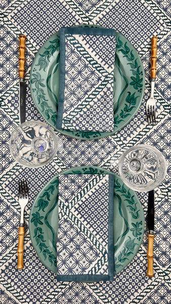 ’The Trellis’ Tablecloth - Teal & Blue