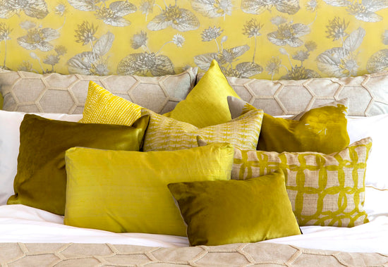 Handprinted Cushion Dragonfly Yellow