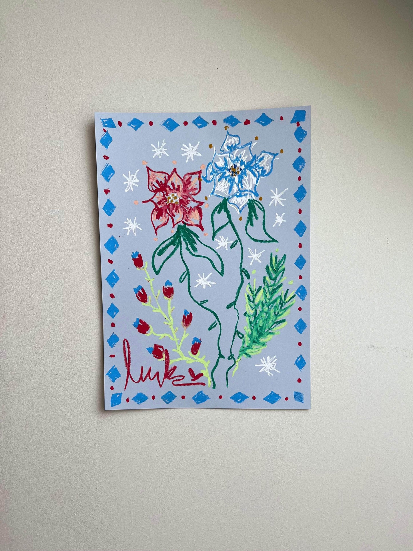 Multi-colored Florals on Light Blue Background I Original Painting A3