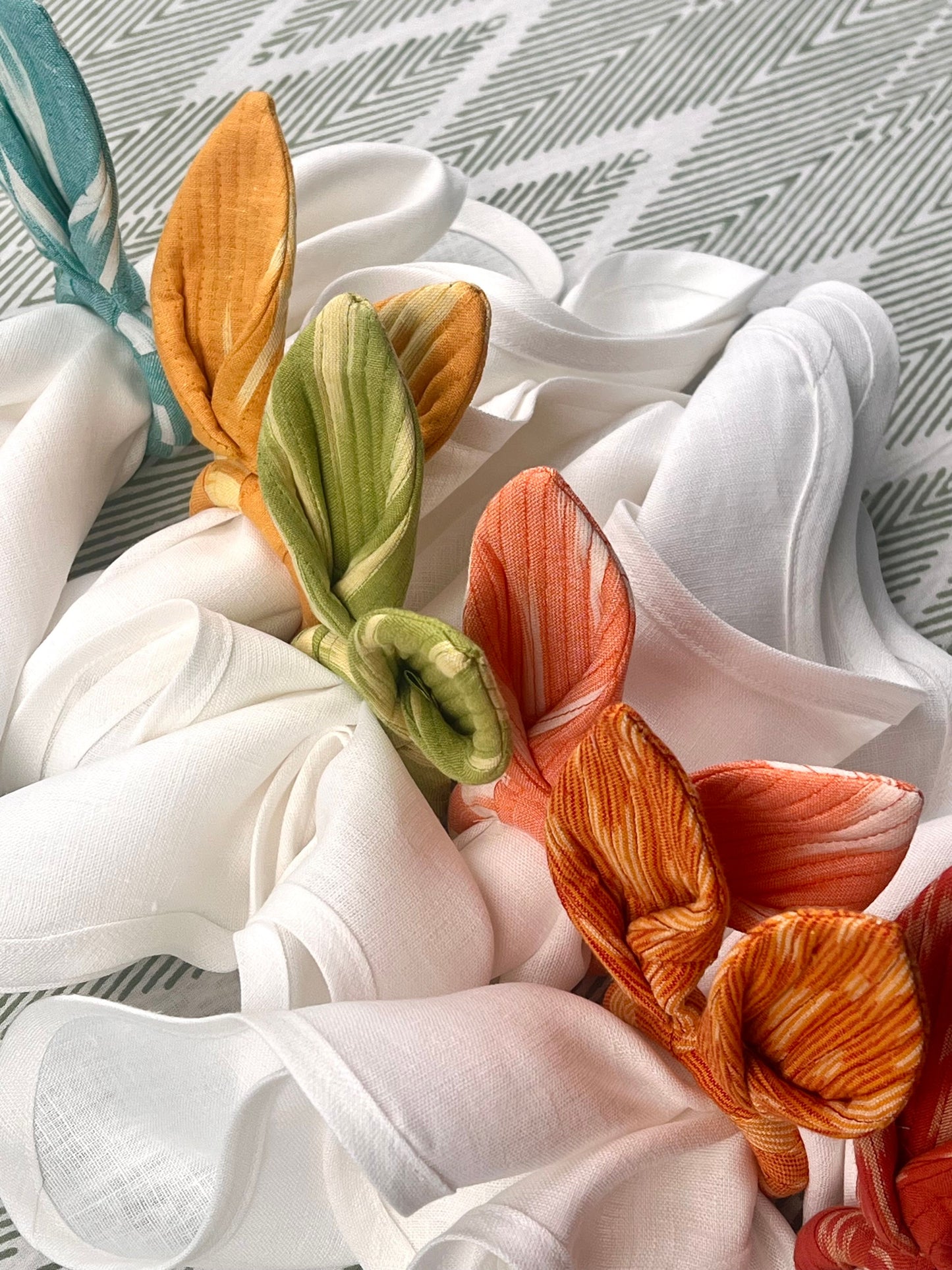 Easter Bunny Ears Napkin Ring - Woven Ikat - Coral