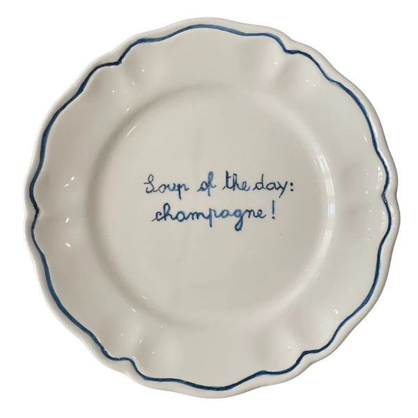 Ceramic "Soup of the day: Champagne!" Scalloped Plate | Set of 6