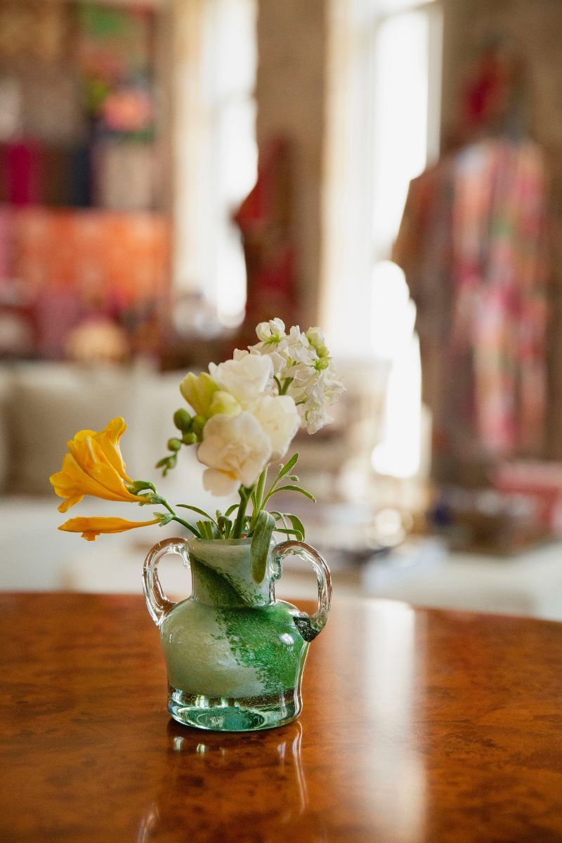 Blown Glass Amphora Vase, Green, Small