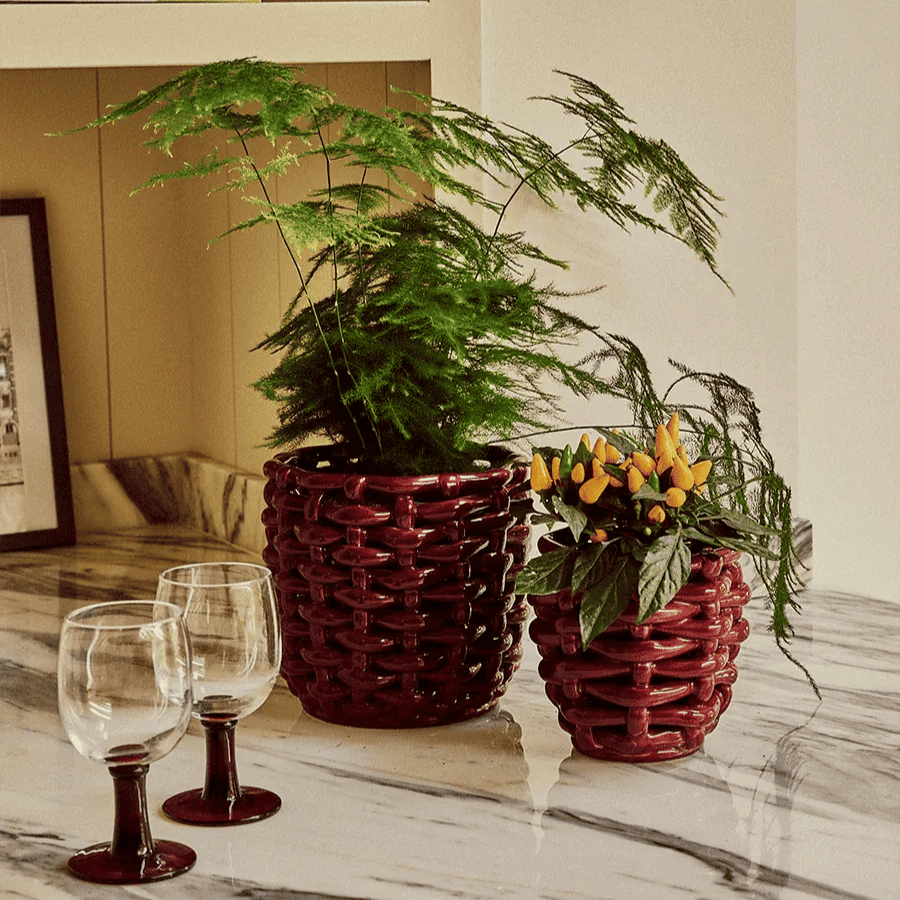 Burgundy Basketweave Planter