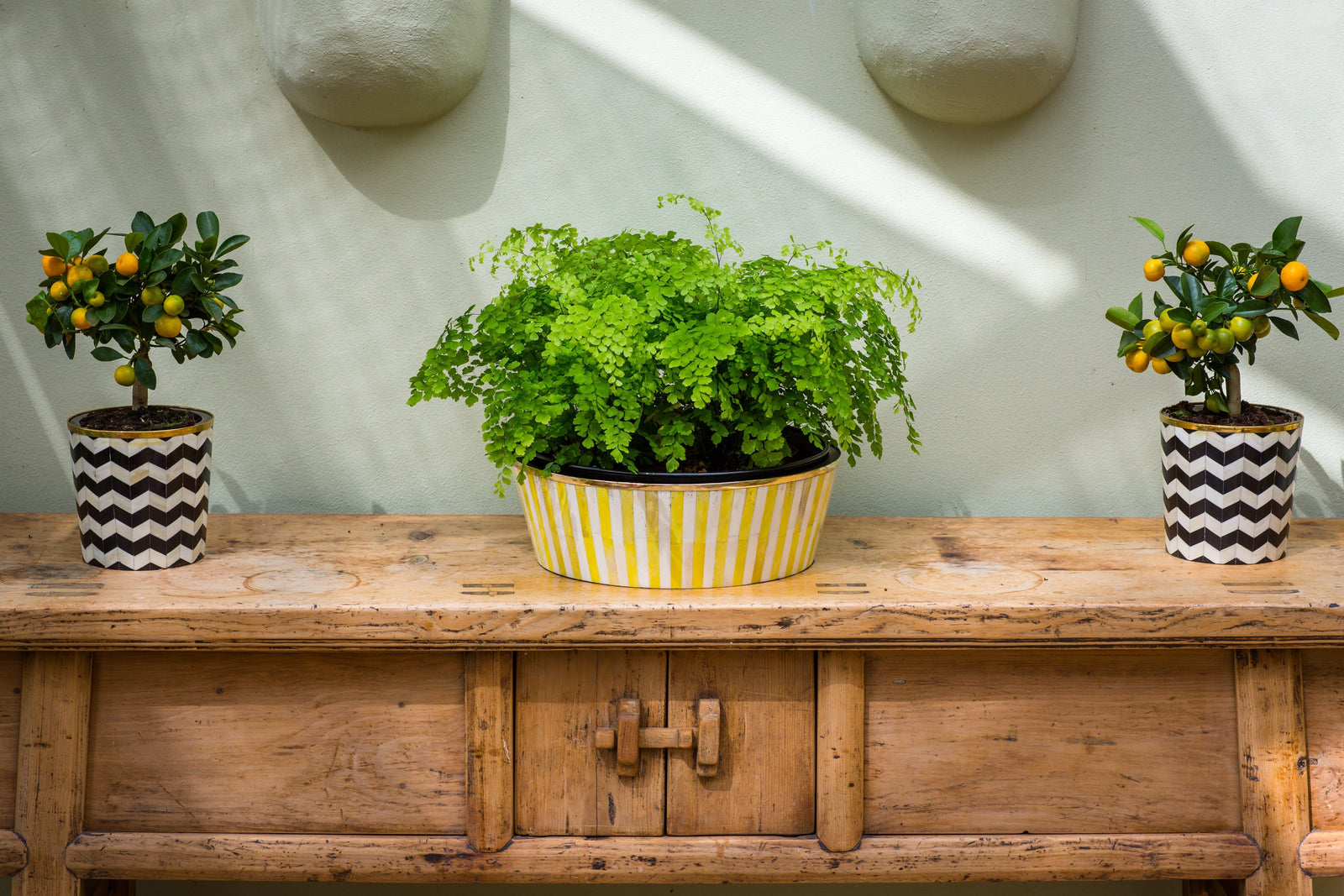 Round Inlay Planter | Large | Yellow | Striped